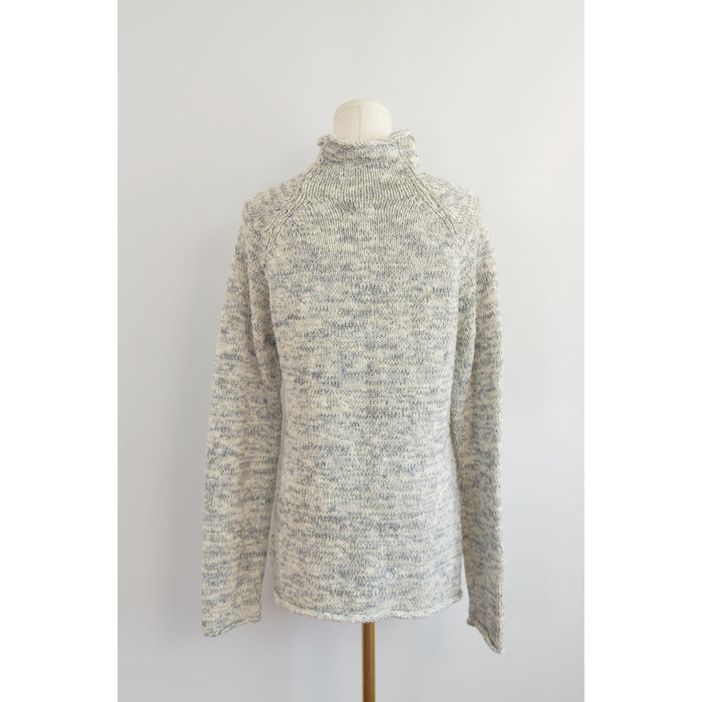 pure cotton blue and white speckled mock neck ll bean sweater