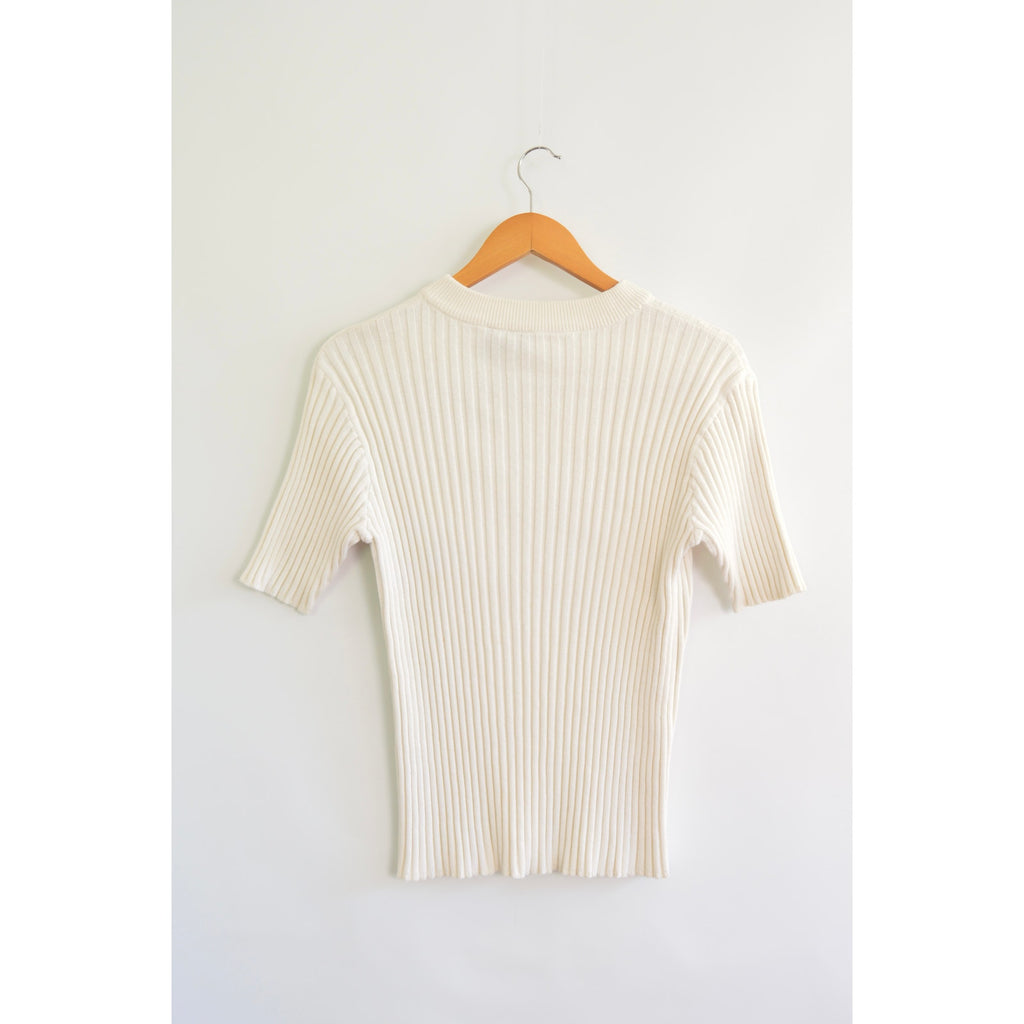 white cotton mock neck ribbed sweater tank