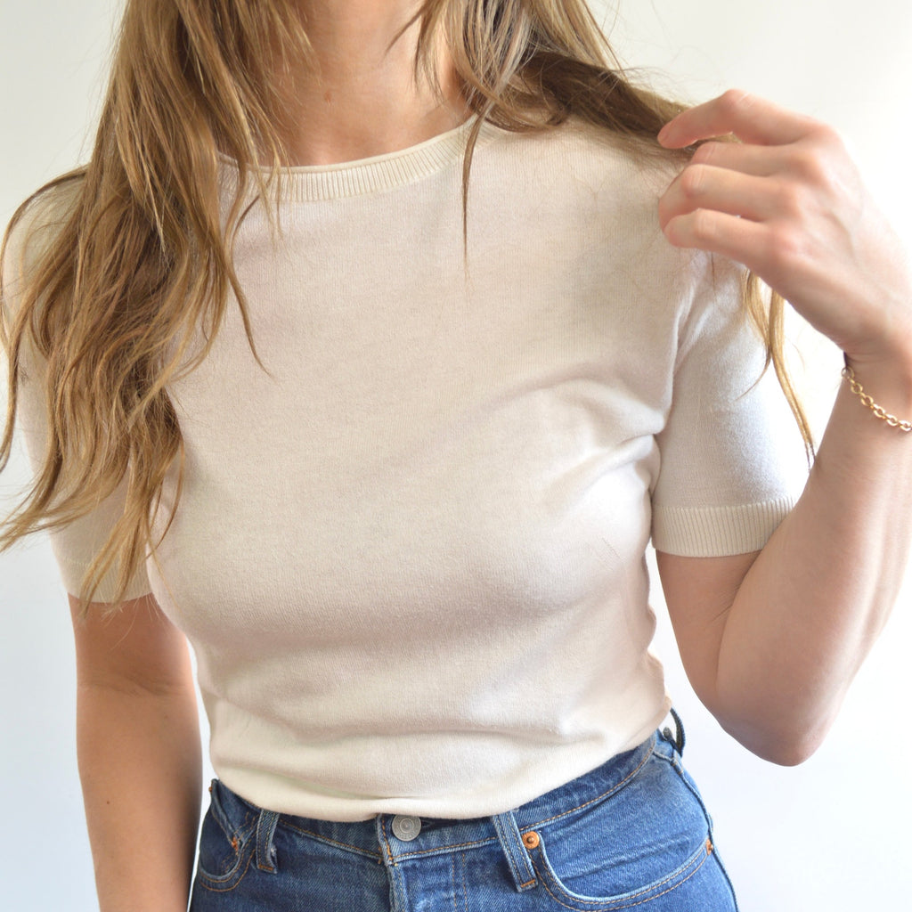 simple cream cotton knit sweater tee