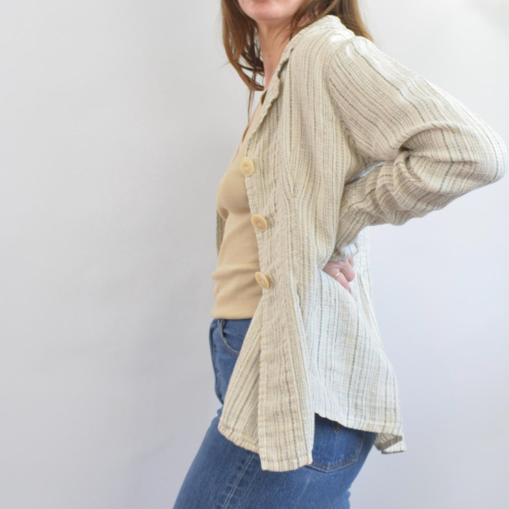 fine strip beige and gray 100% linen FLAX summer jacket