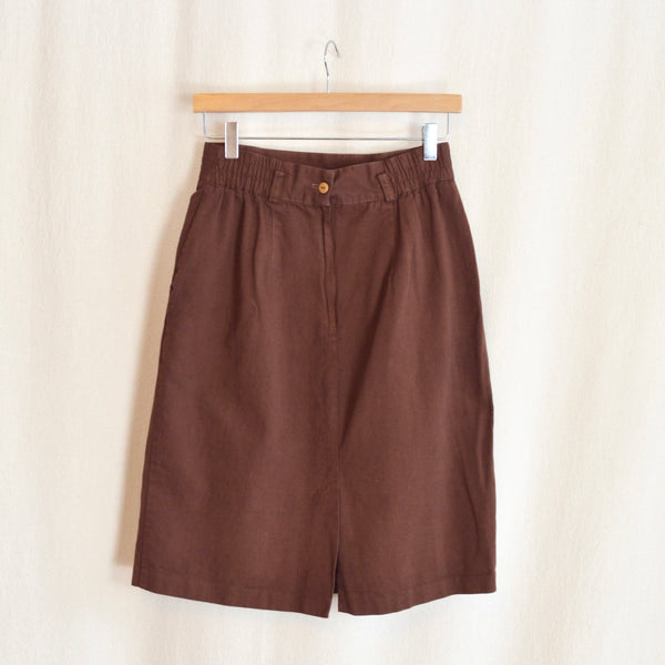 warm russet brown knee length cotton high waisted skirt