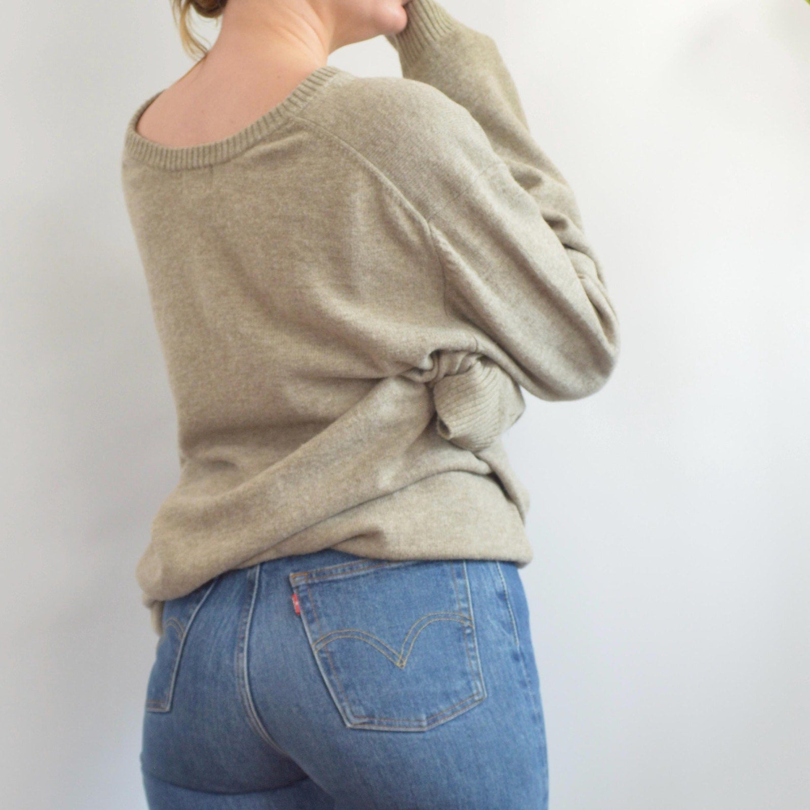 oversized cozy vintage ll bean v neck oatmeal wool sweater