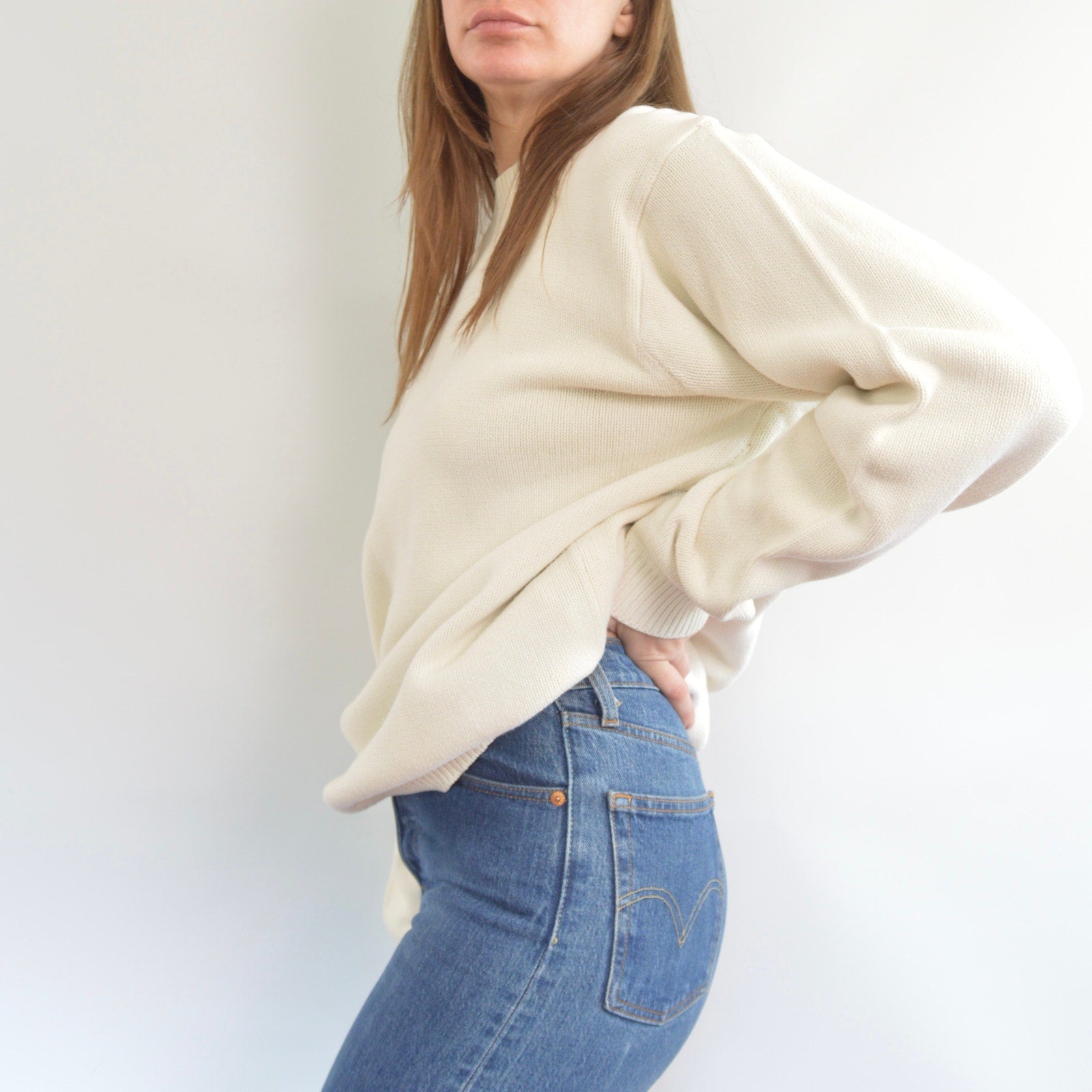 classic off white crew neck vintage eddie bauer cotton sweater