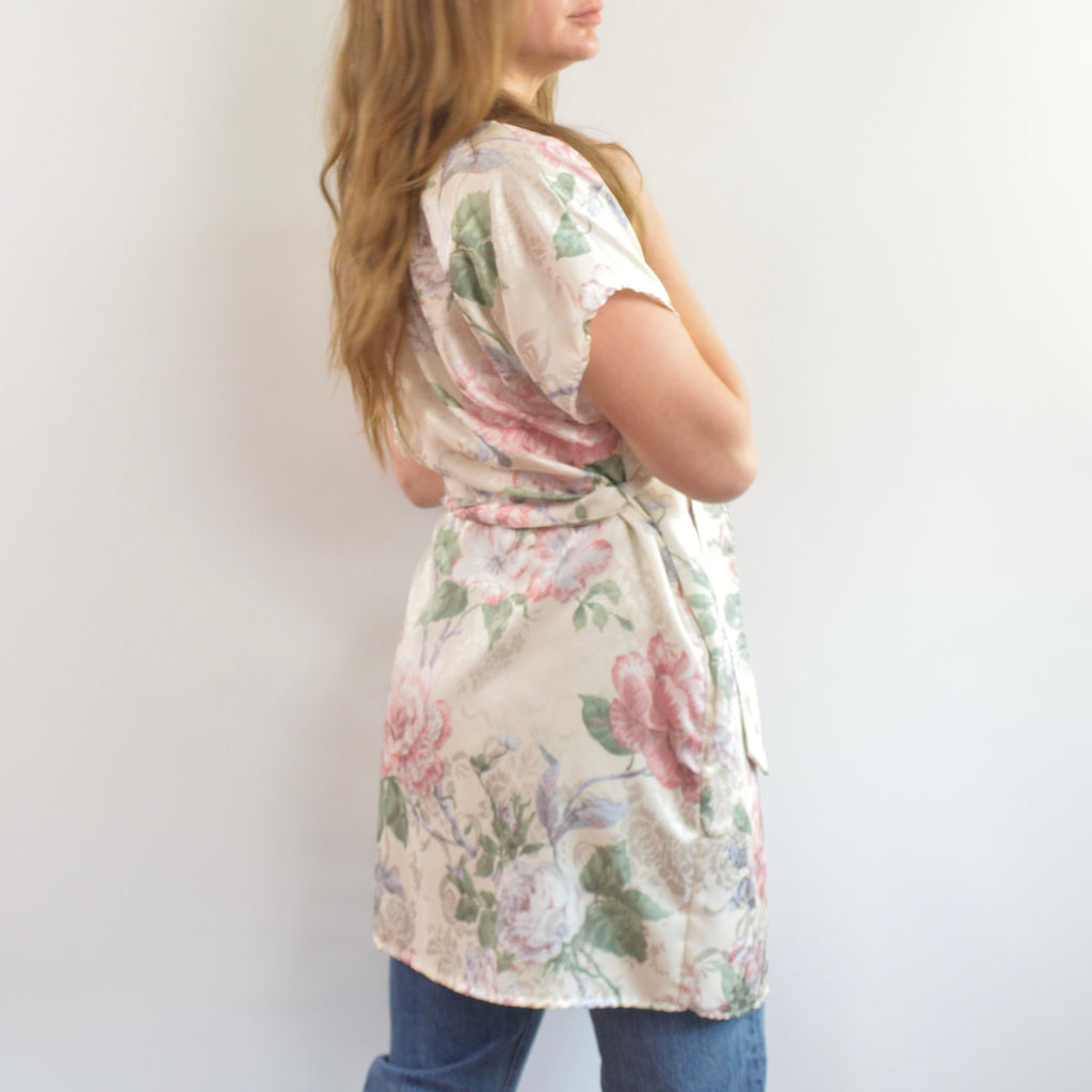 silky floral robe/ beach cover up