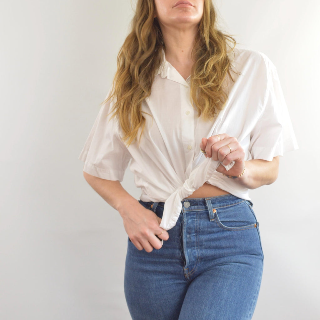 boxy cut 100% cotton white button down top