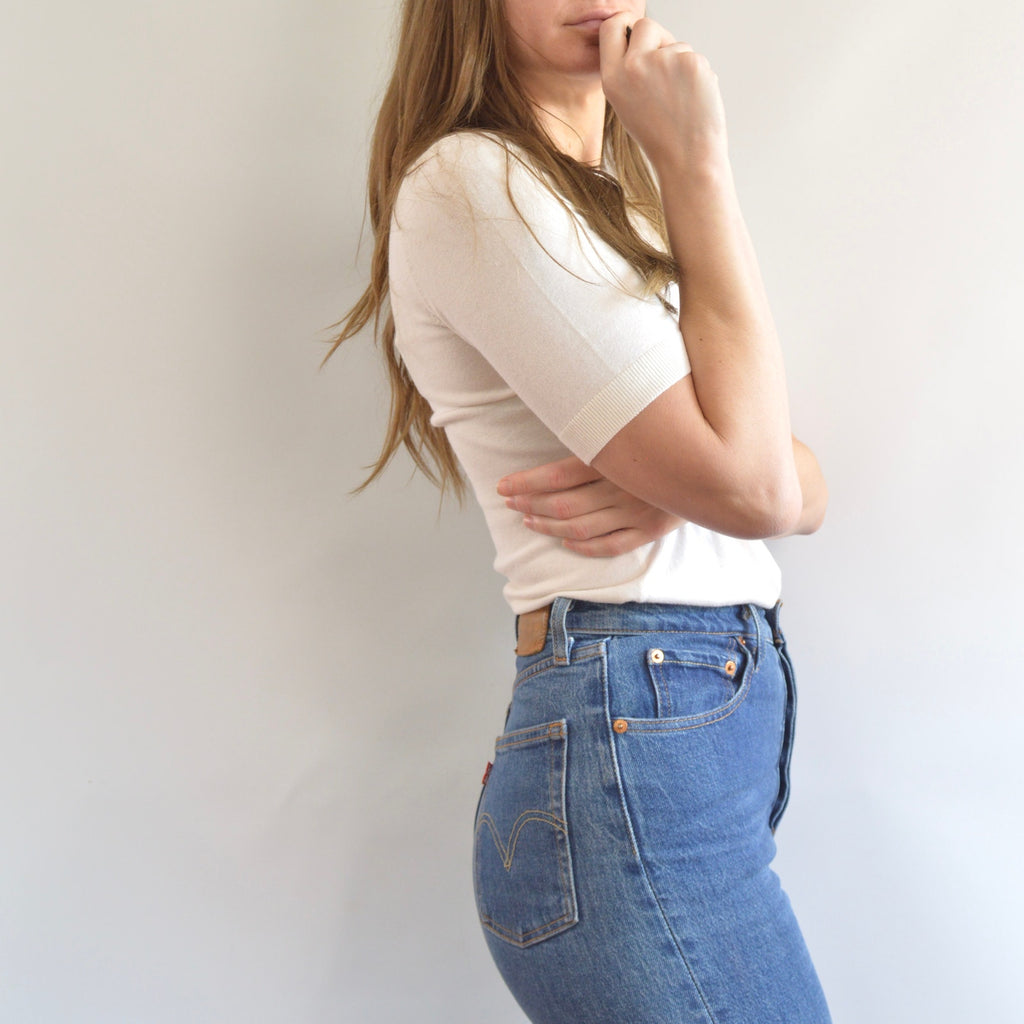 simple cream cotton knit sweater tee
