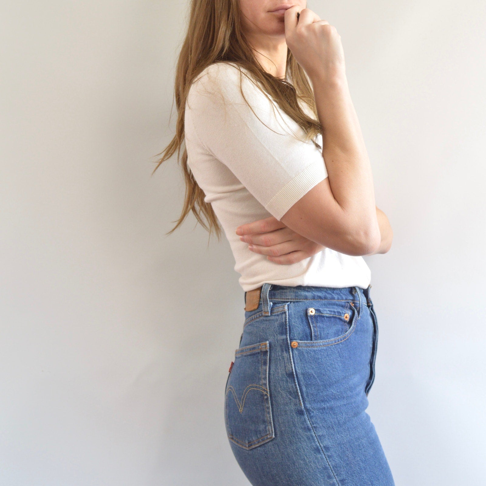 simple cream cotton knit sweater tee