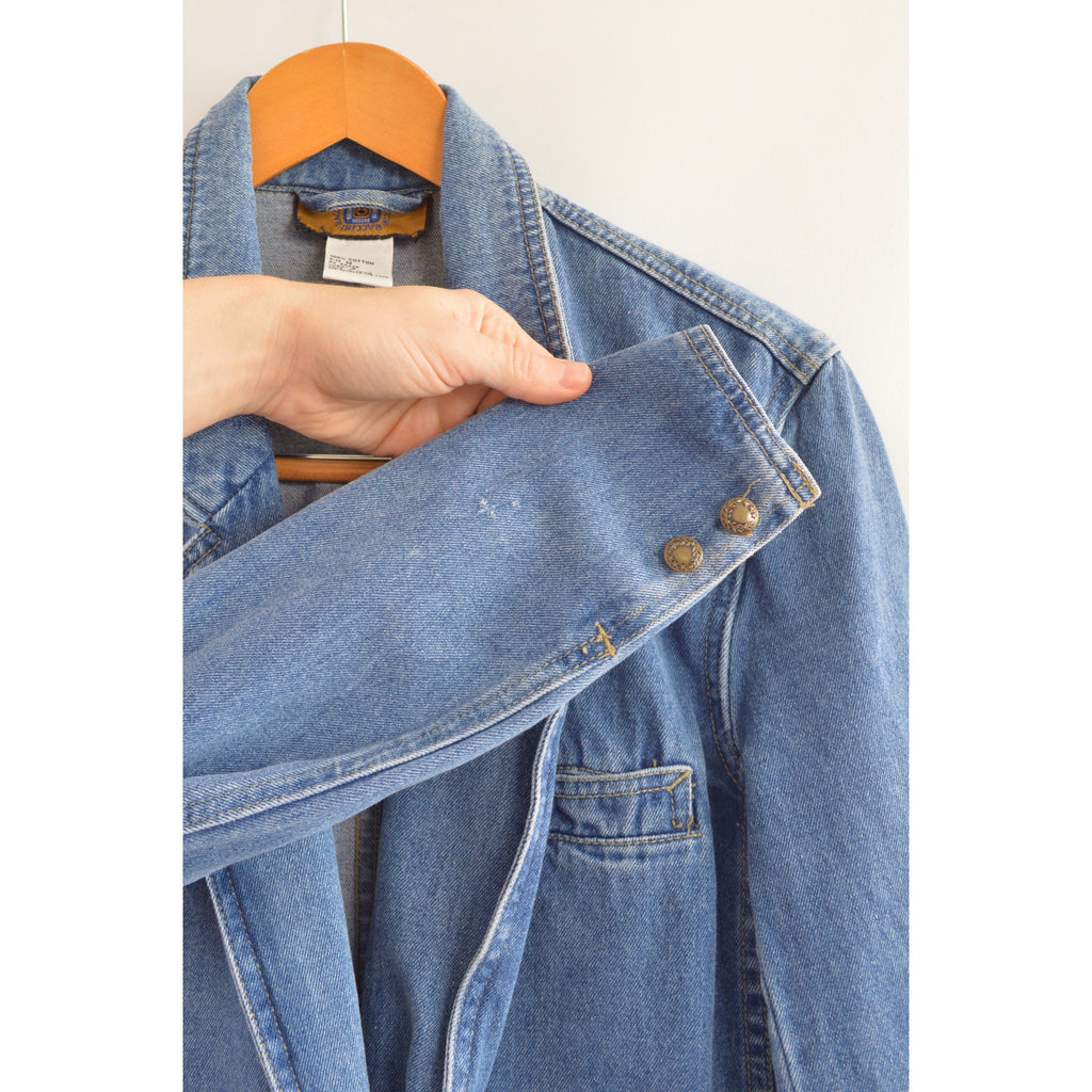 100% cotton vintage mid wash denim blazer jacket