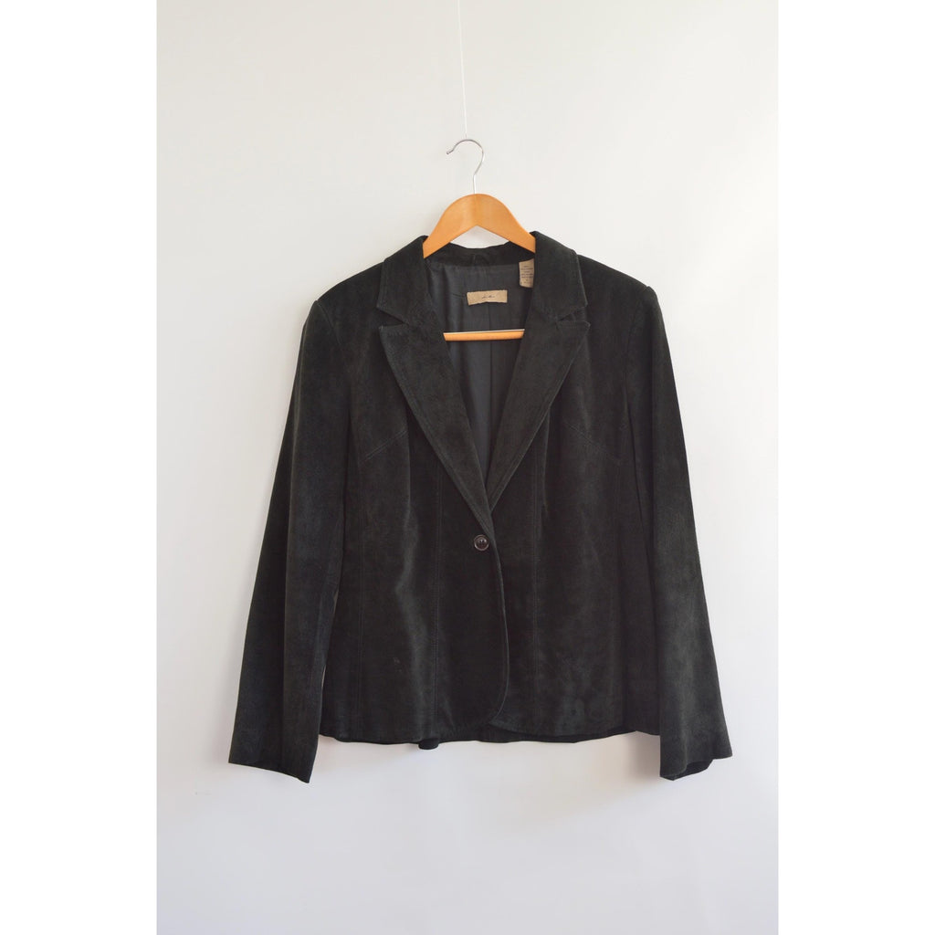 pure suede leather black slightly cropped single button jacket