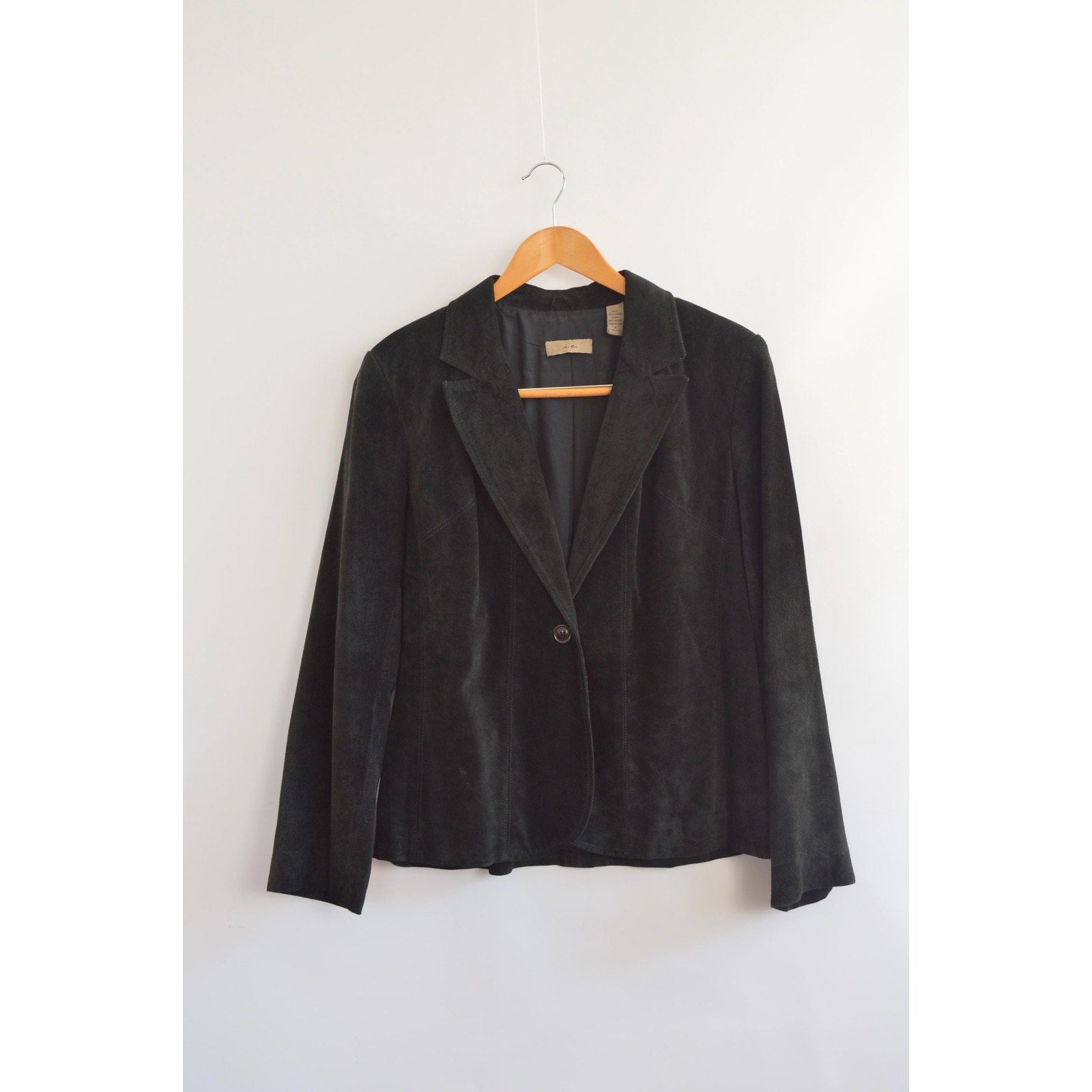pure suede leather black slightly cropped single button jacket