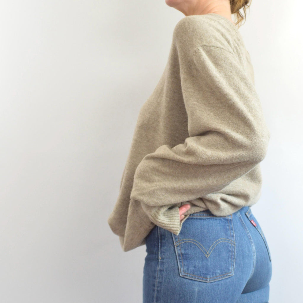 oversized cozy vintage ll bean v neck oatmeal wool sweater