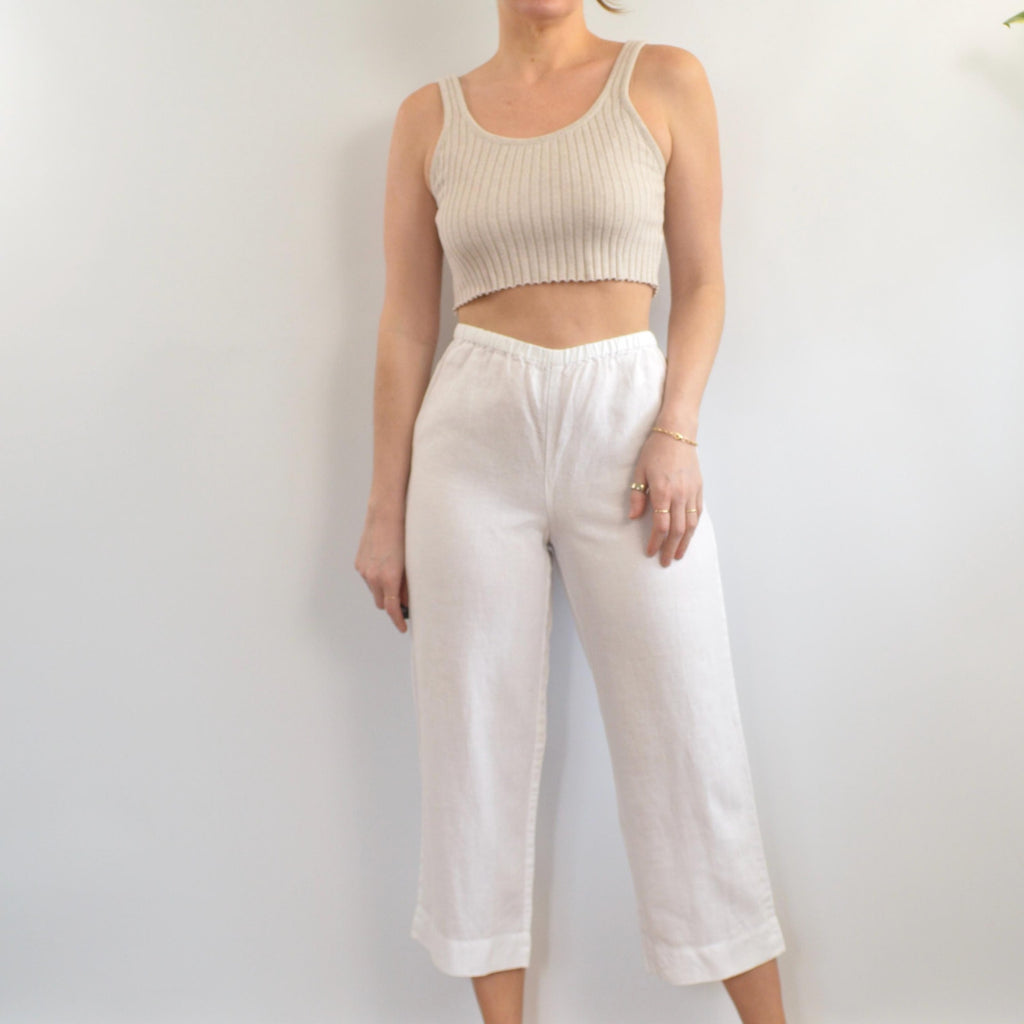 white elastic waist jones ny white linen easy pants