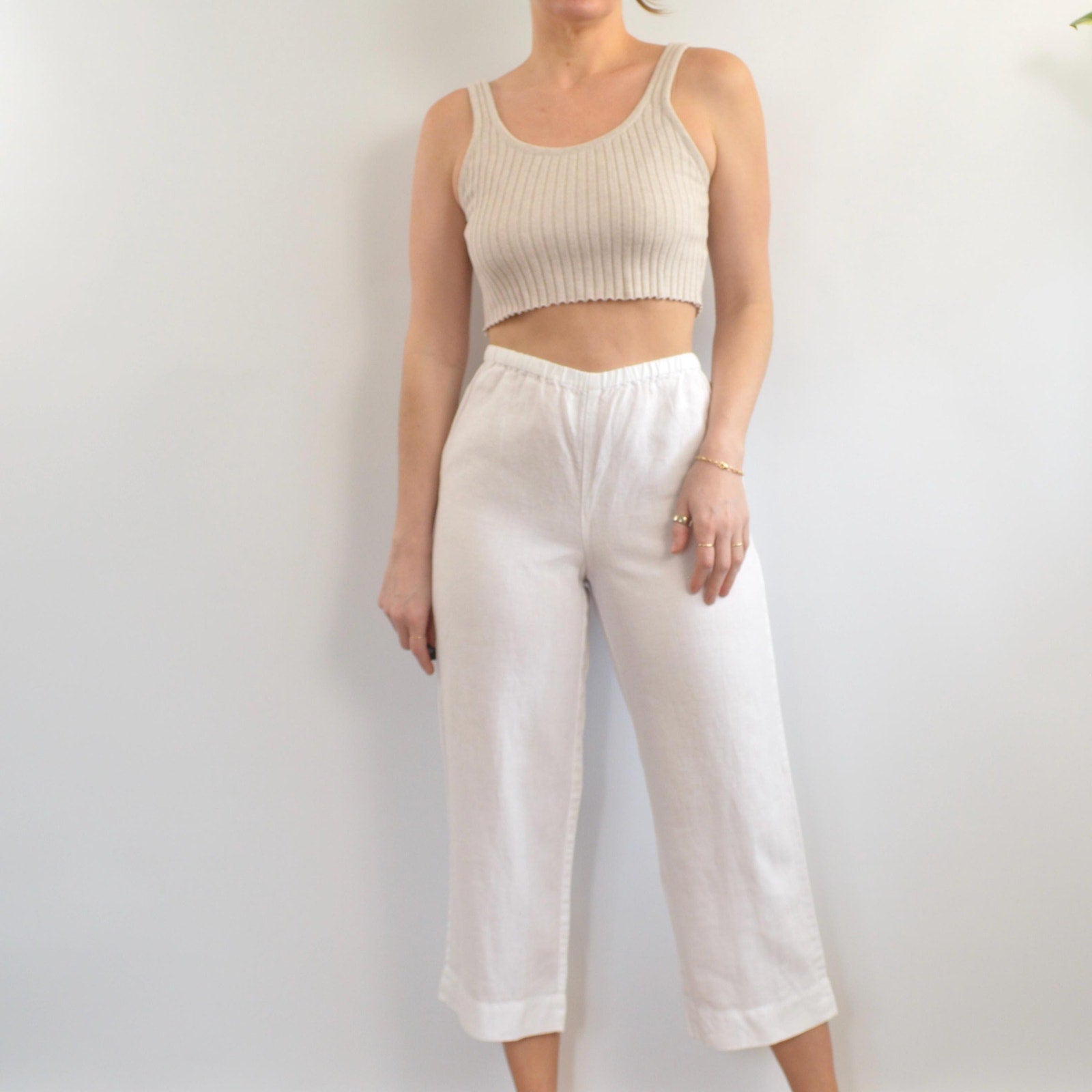 white elastic waist jones ny white linen easy pants