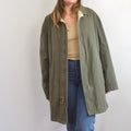 quilted olive green cotton mid length chore coat