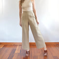 fully lined wide leg tan linen pants