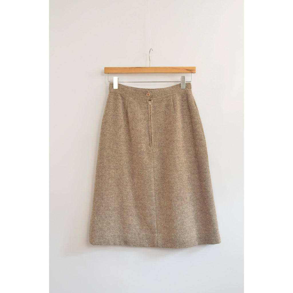 small vintage saks fifth avenue beige and brown woven wool side split skirt