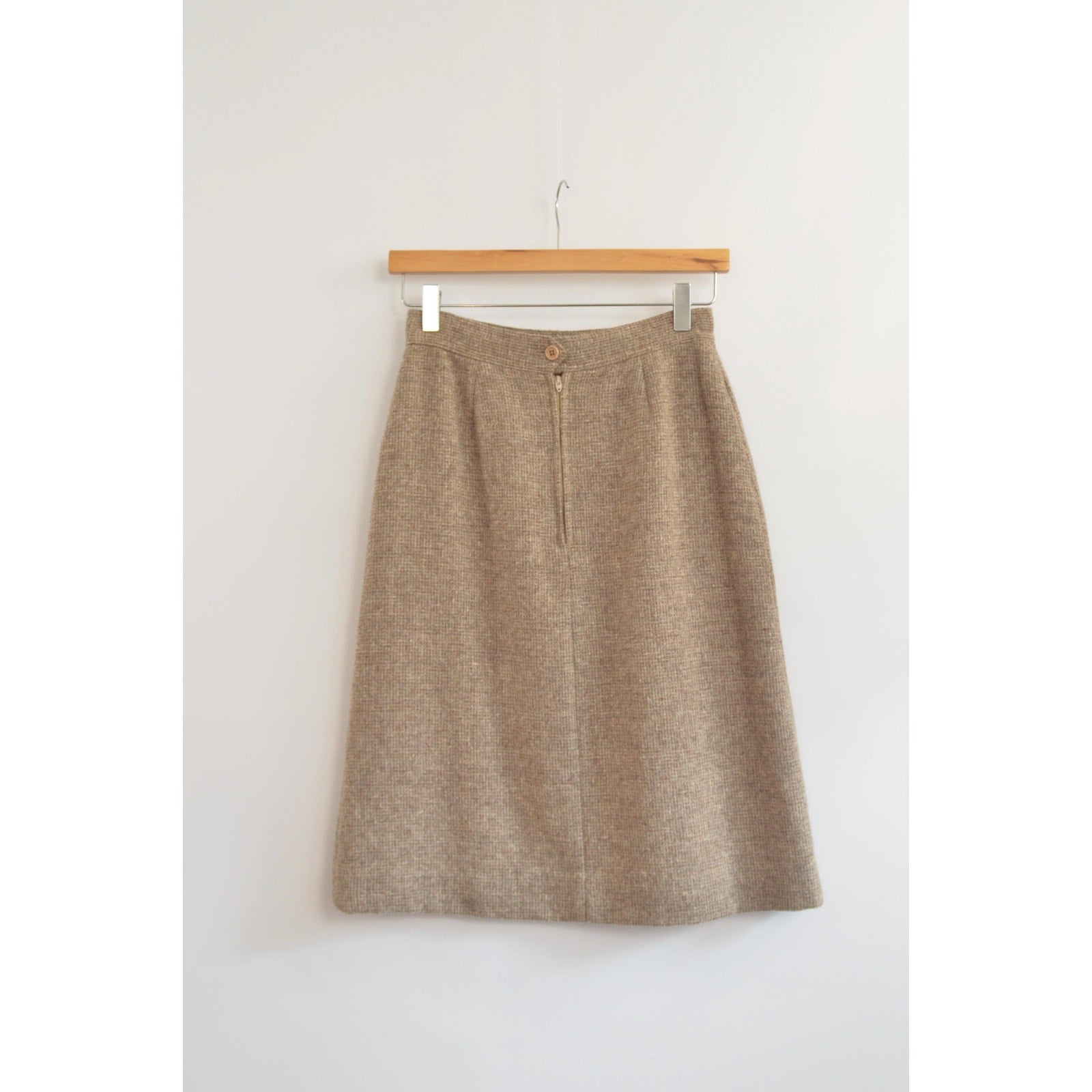small vintage saks fifth avenue beige and brown woven wool side split skirt