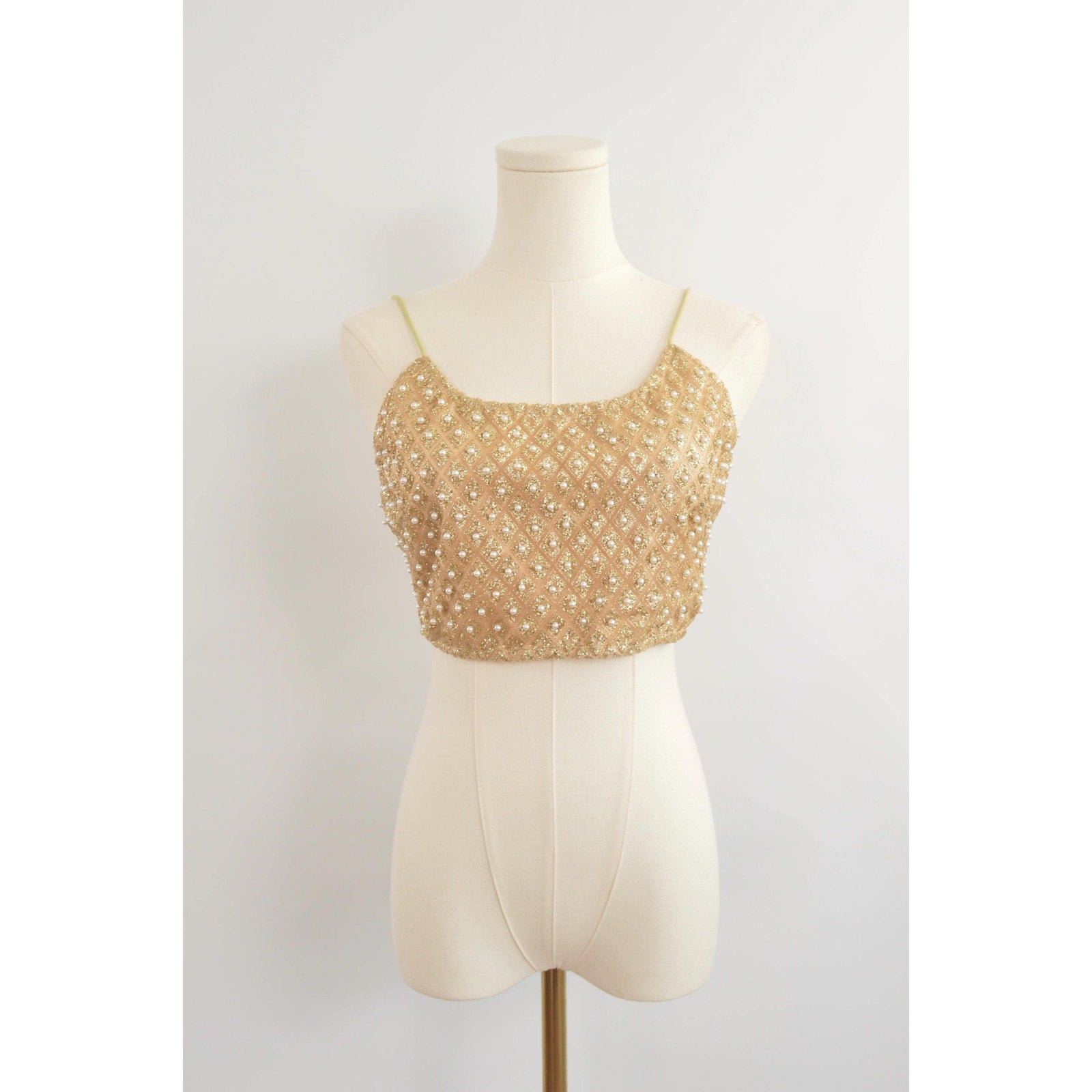 gold pearl and glitter vintage crop top