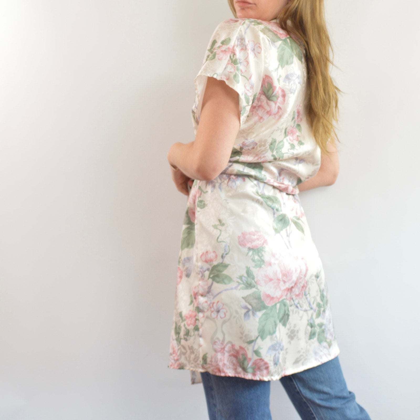 silky floral robe/ beach cover up