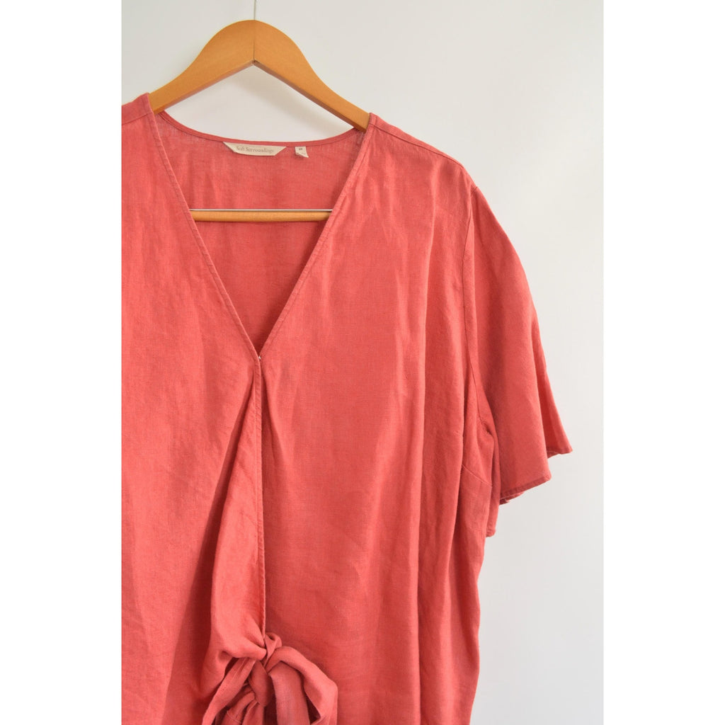 red 100% linen wrap top