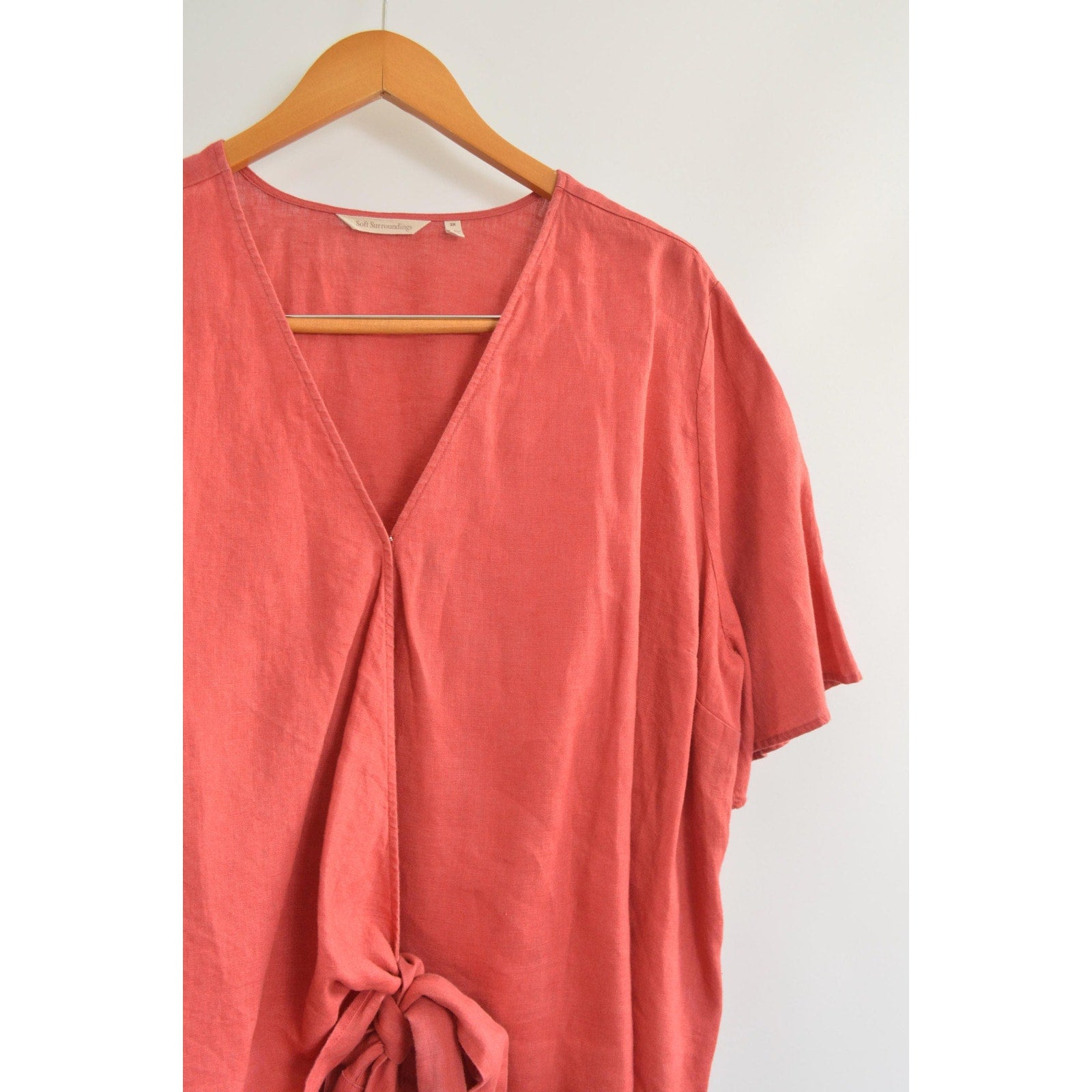 red 100% linen wrap top