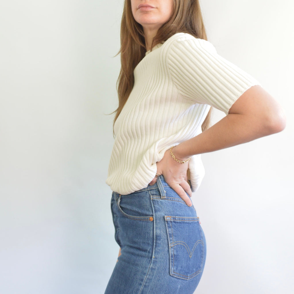 white cotton mock neck ribbed sweater tank