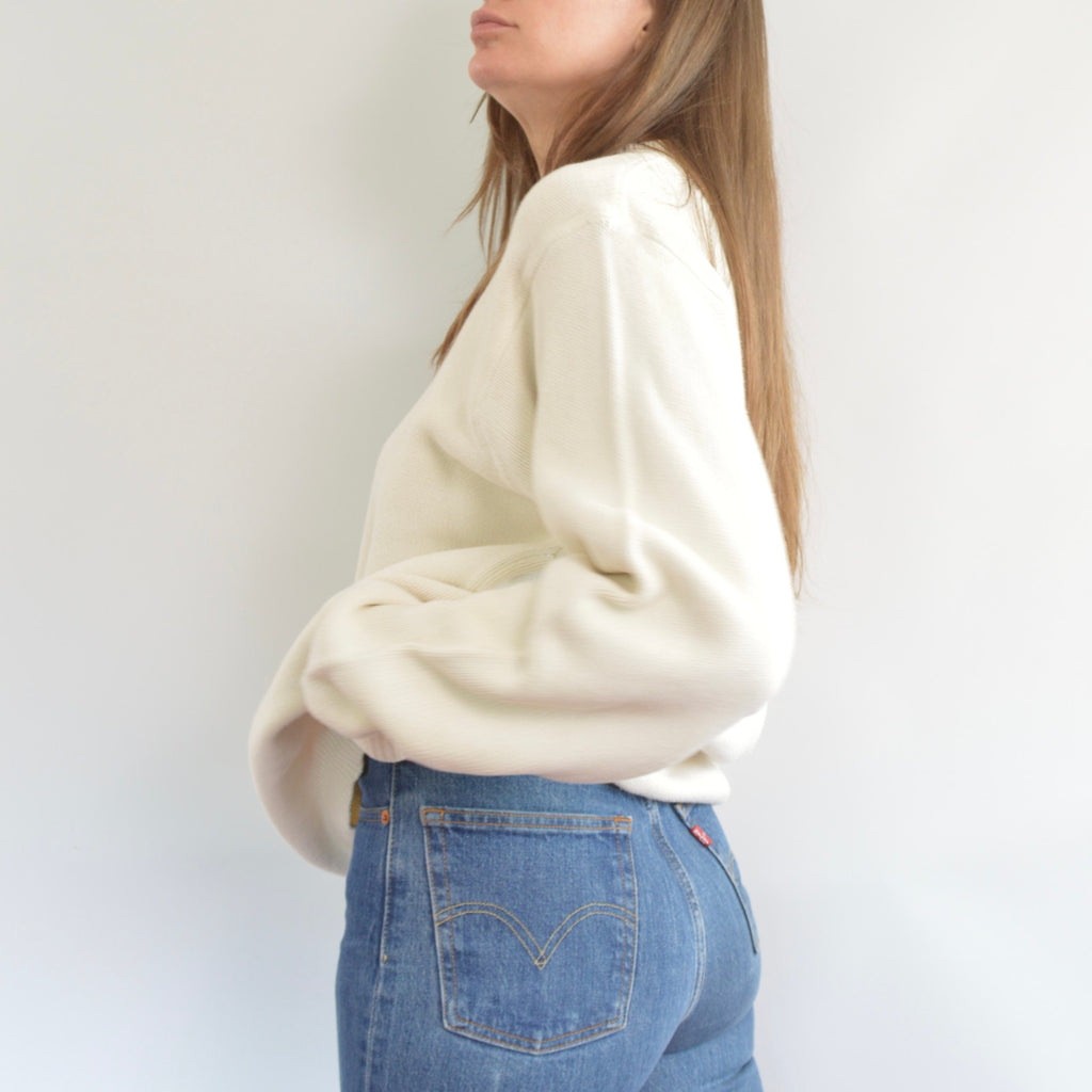 classic off white crew neck vintage eddie bauer cotton sweater
