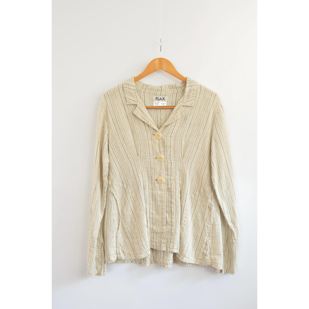 fine strip beige and gray 100% linen FLAX summer jacket