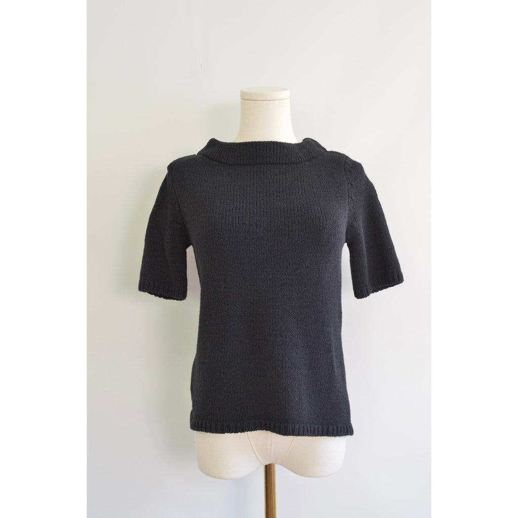 thick nubby knit black mock neck sweater tee