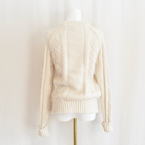 cream cotton cable knit ll bean crew