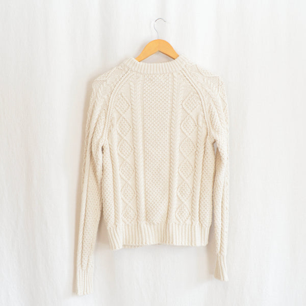 cream cotton cable knit ll bean crew