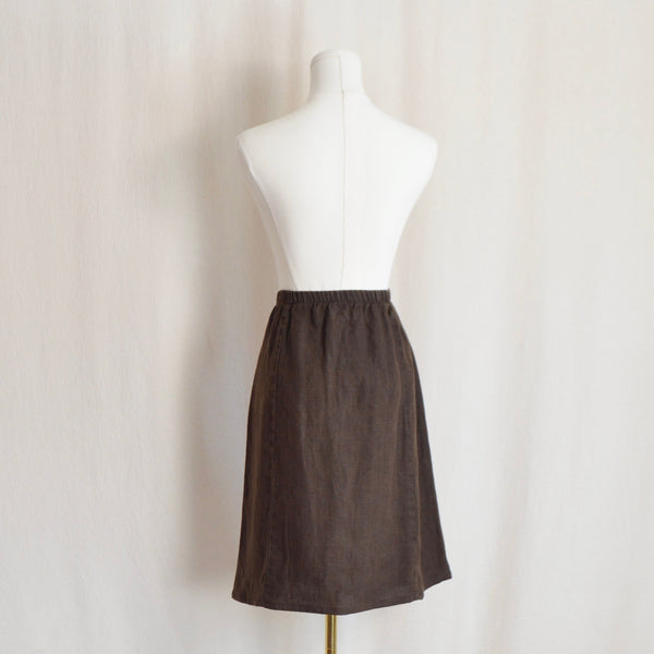 dark brown flax linen knee length skirt size small