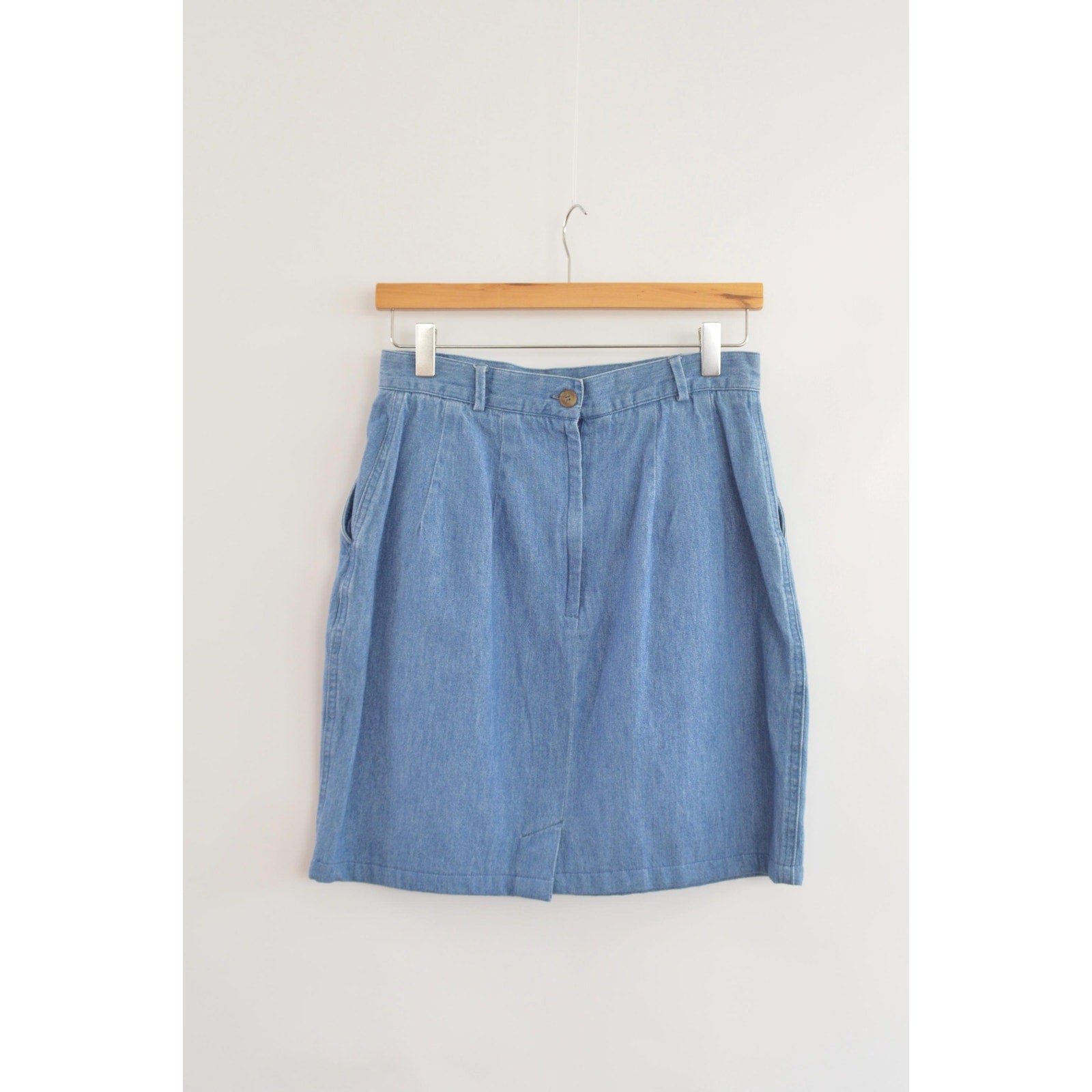 lightweight mid wash denim mini skirt