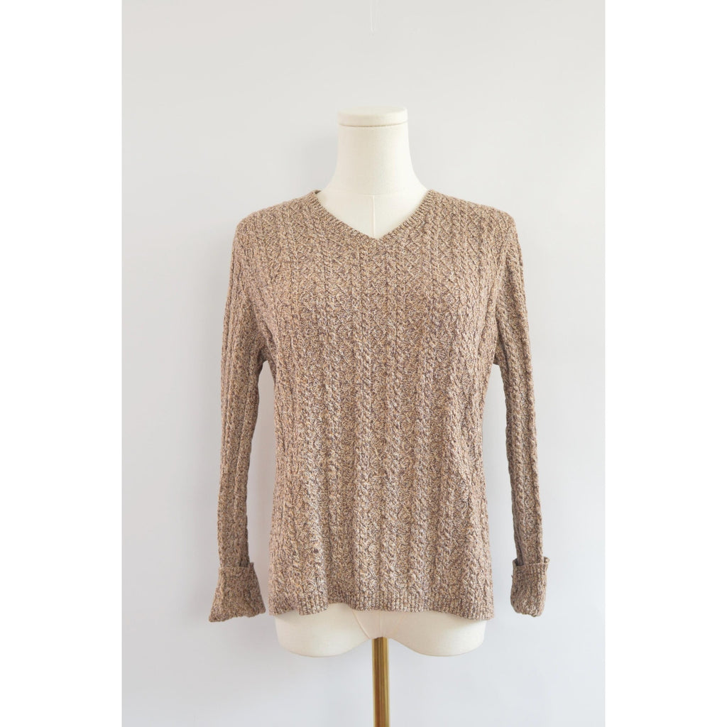 speckled brown and tan v-neck cotton cropped sweater