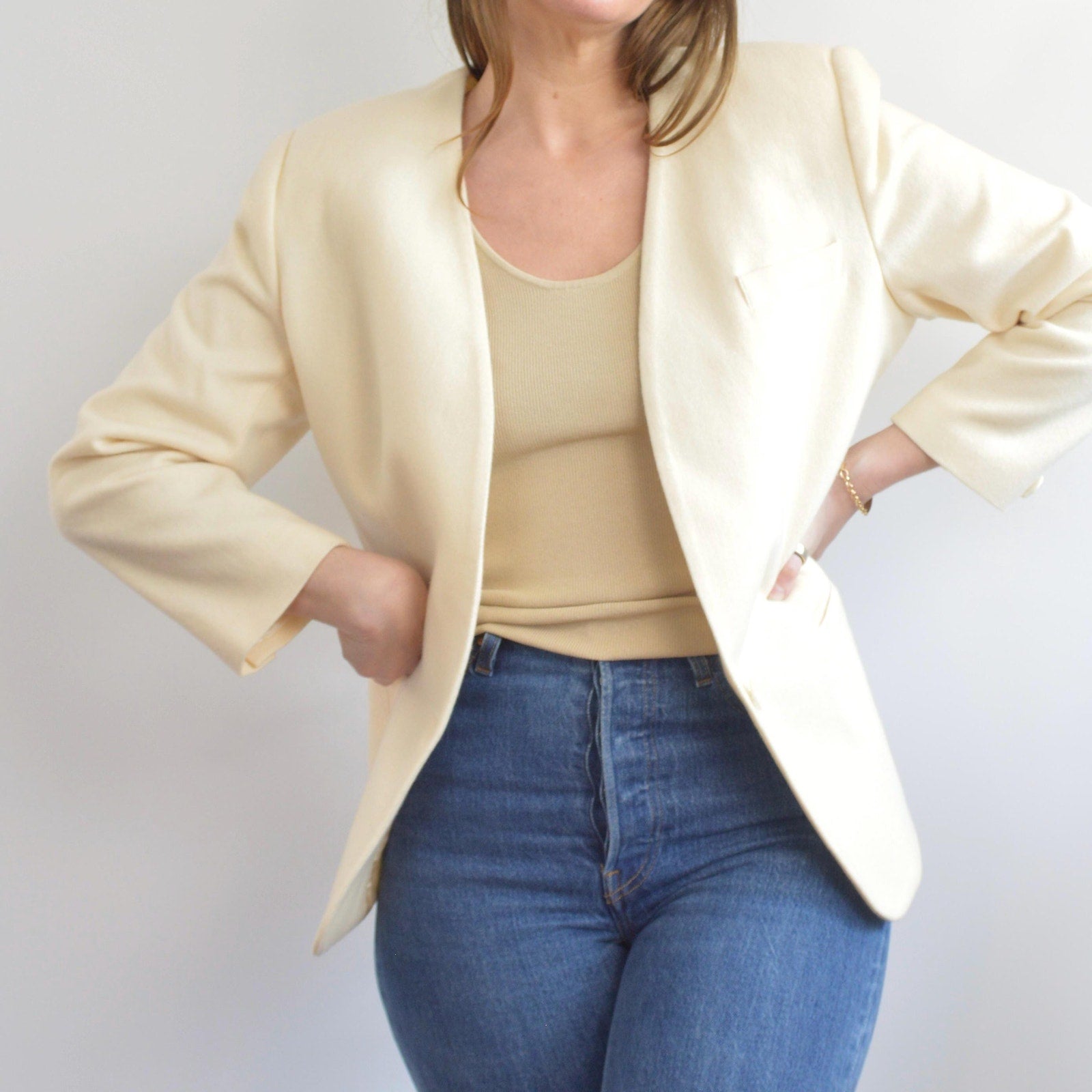 pure wool cream single button blazer