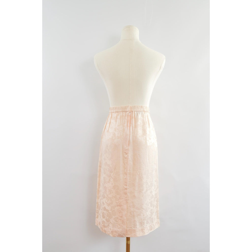 light pink floral embossed 100% silk vintage knee length skirt