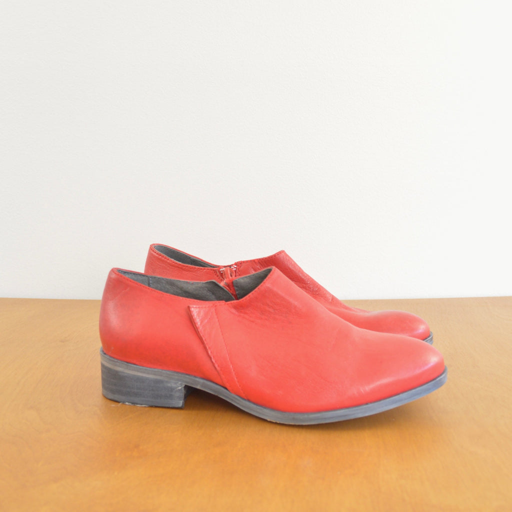 shortie red leather booties
