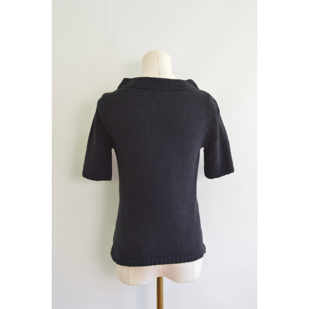 thick nubby knit black mock neck sweater tee