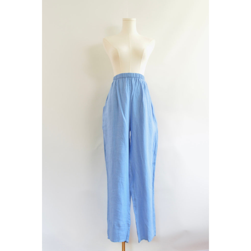 pure linen robin’s egg blue elastic tapered FLAX easy summer pants