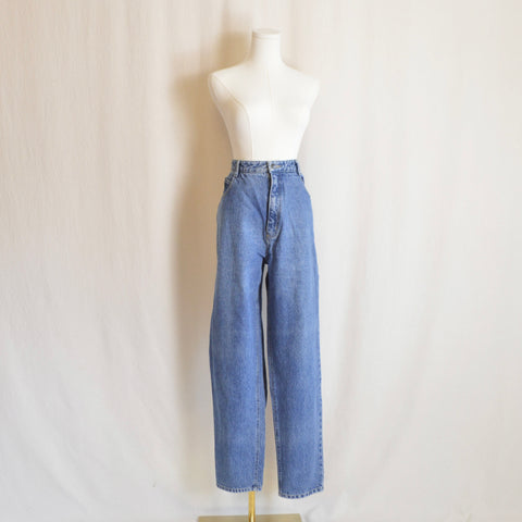 35 x 30 mid wash high rise tapered jeans