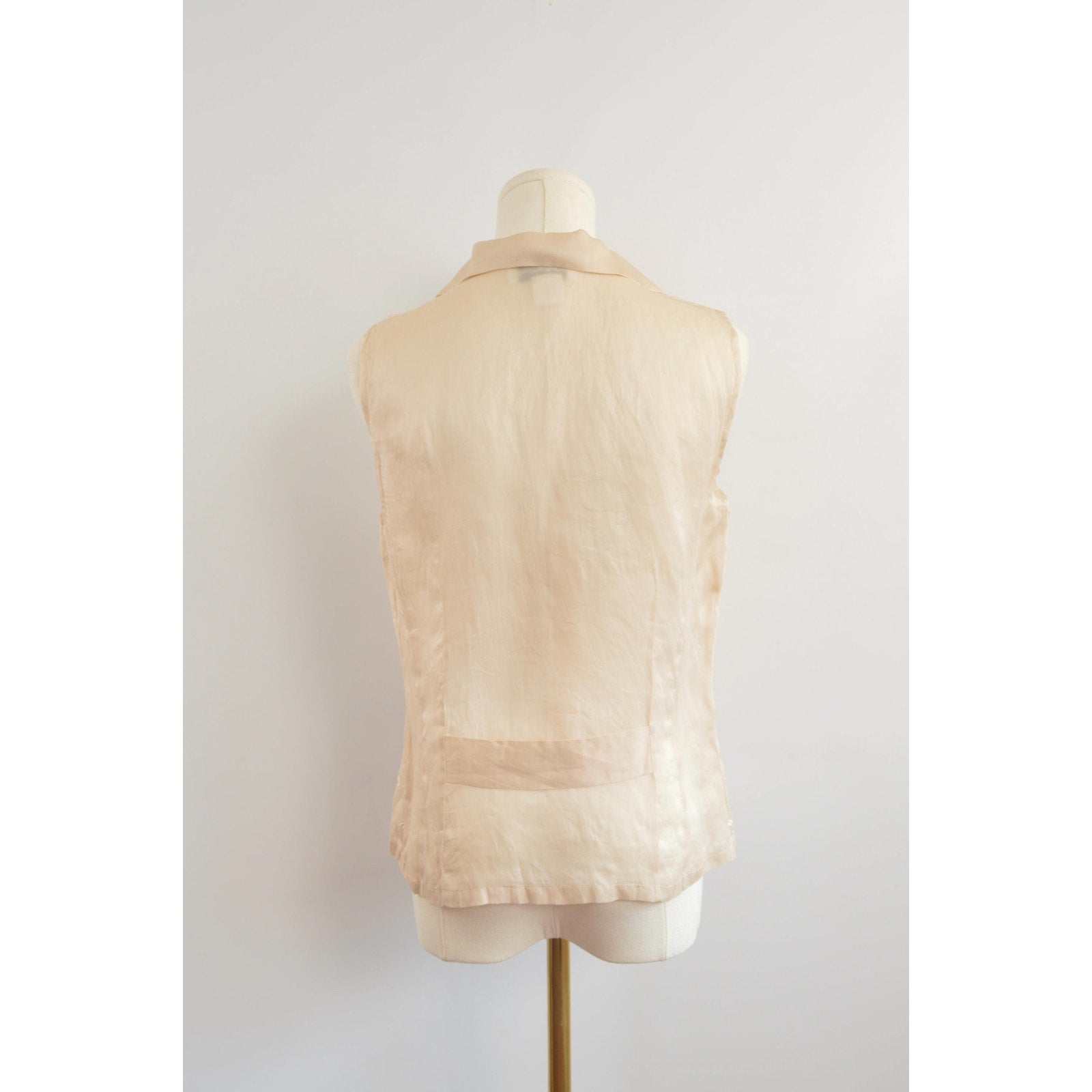 light pink pure silk botanical embroidered button down tank
