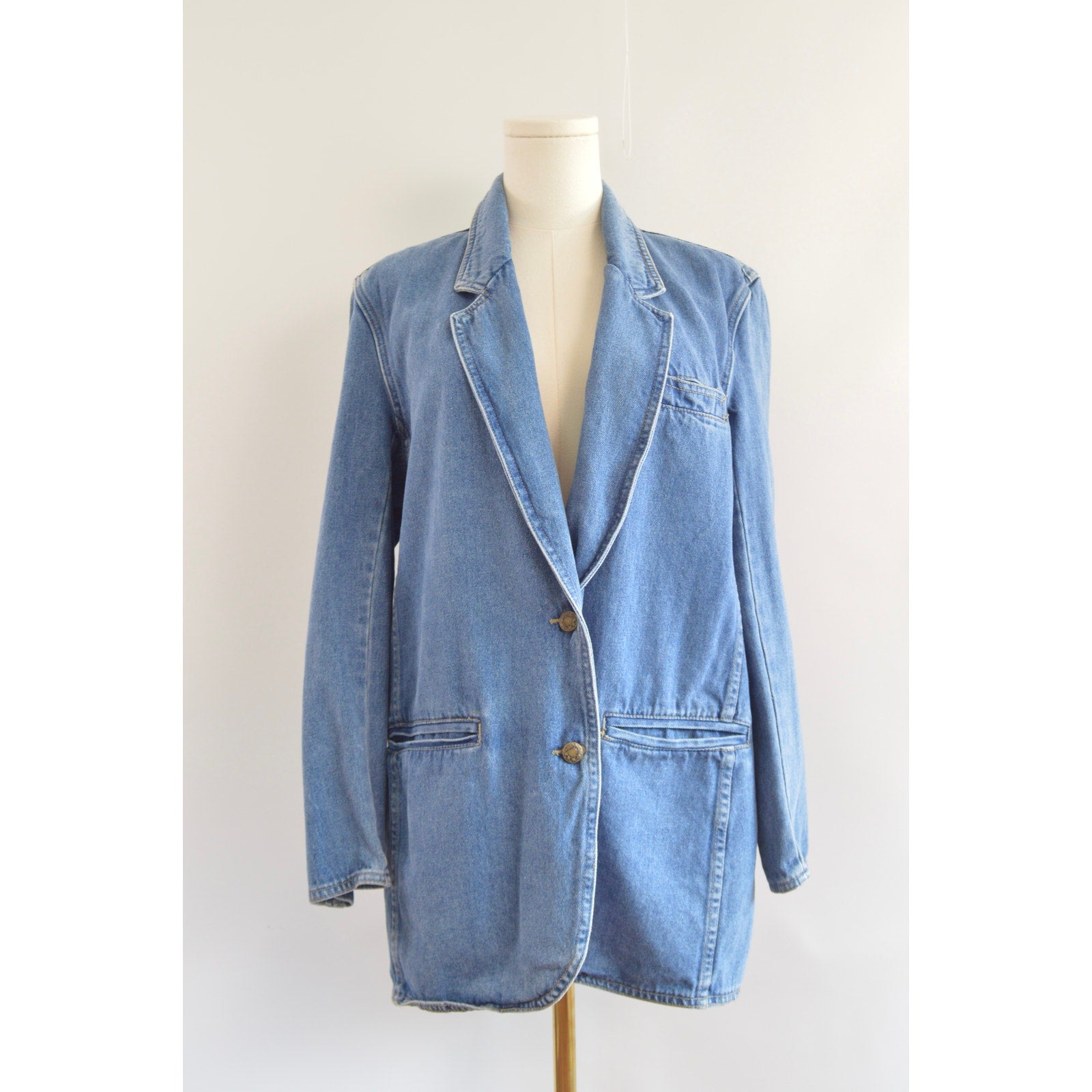 100% cotton vintage mid wash denim blazer jacket