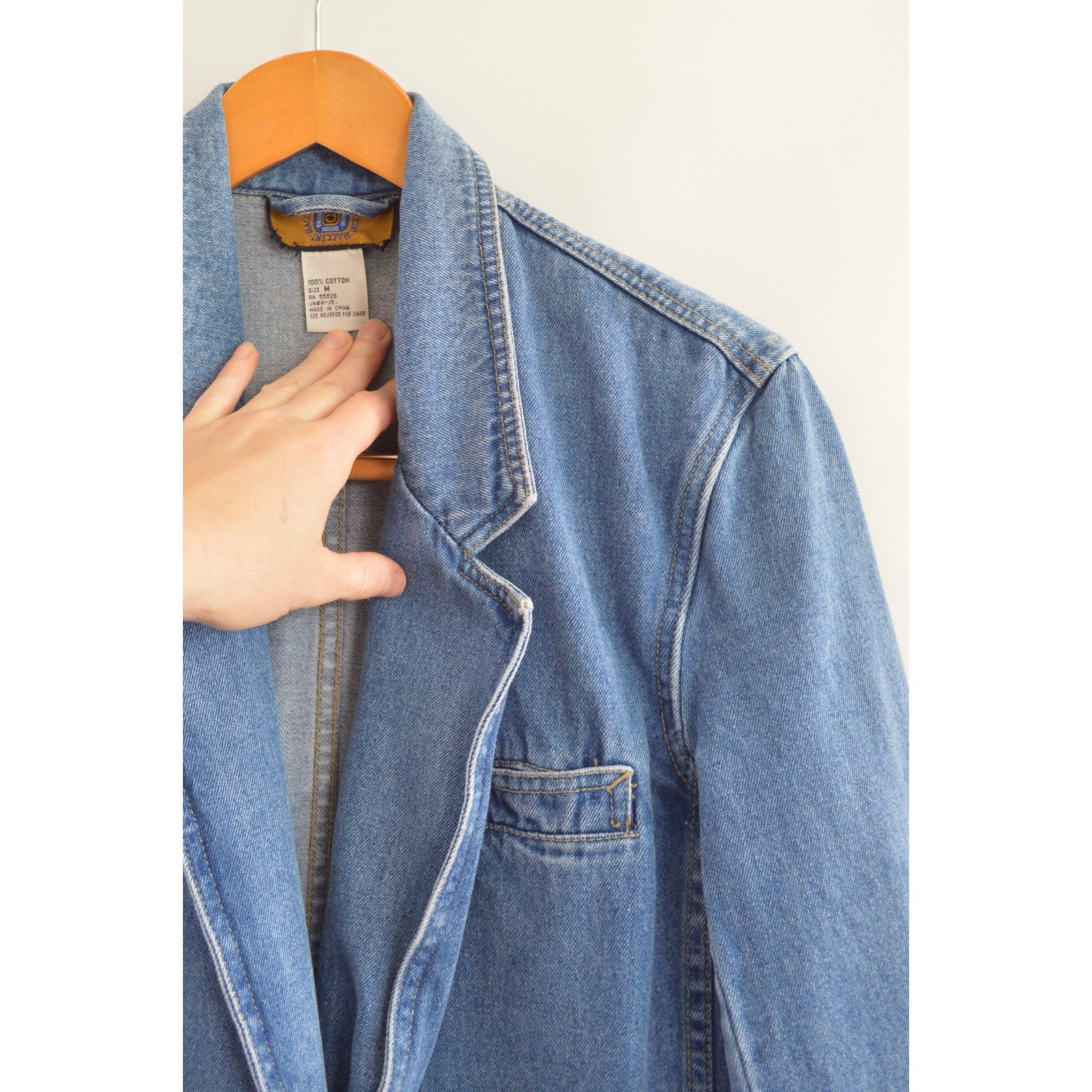 100% cotton vintage mid wash denim blazer jacket