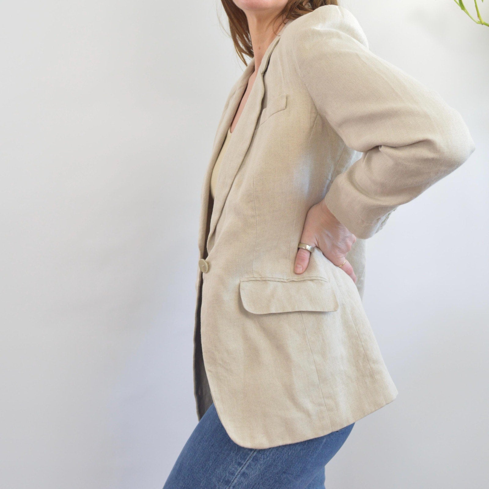 pure linen vintage liz claiborne single button blazer