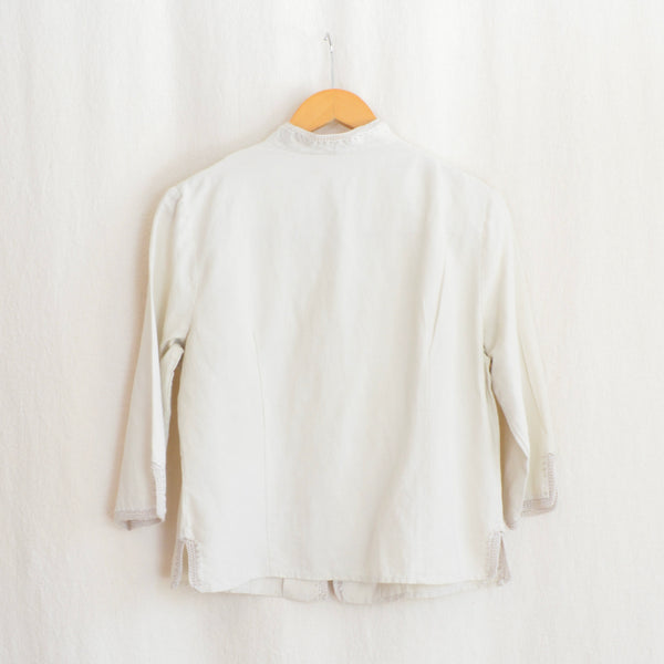 cream silk and linen blouse with crochet trim