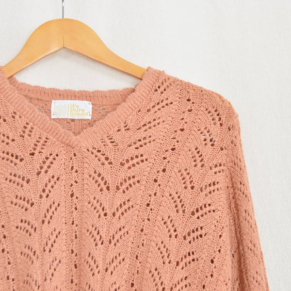 “pure gould” open knit dusty rose v-neck cropped sweater