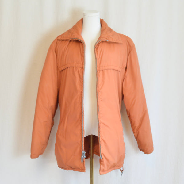 western style muted orange vintage goose down belted quilted jacket