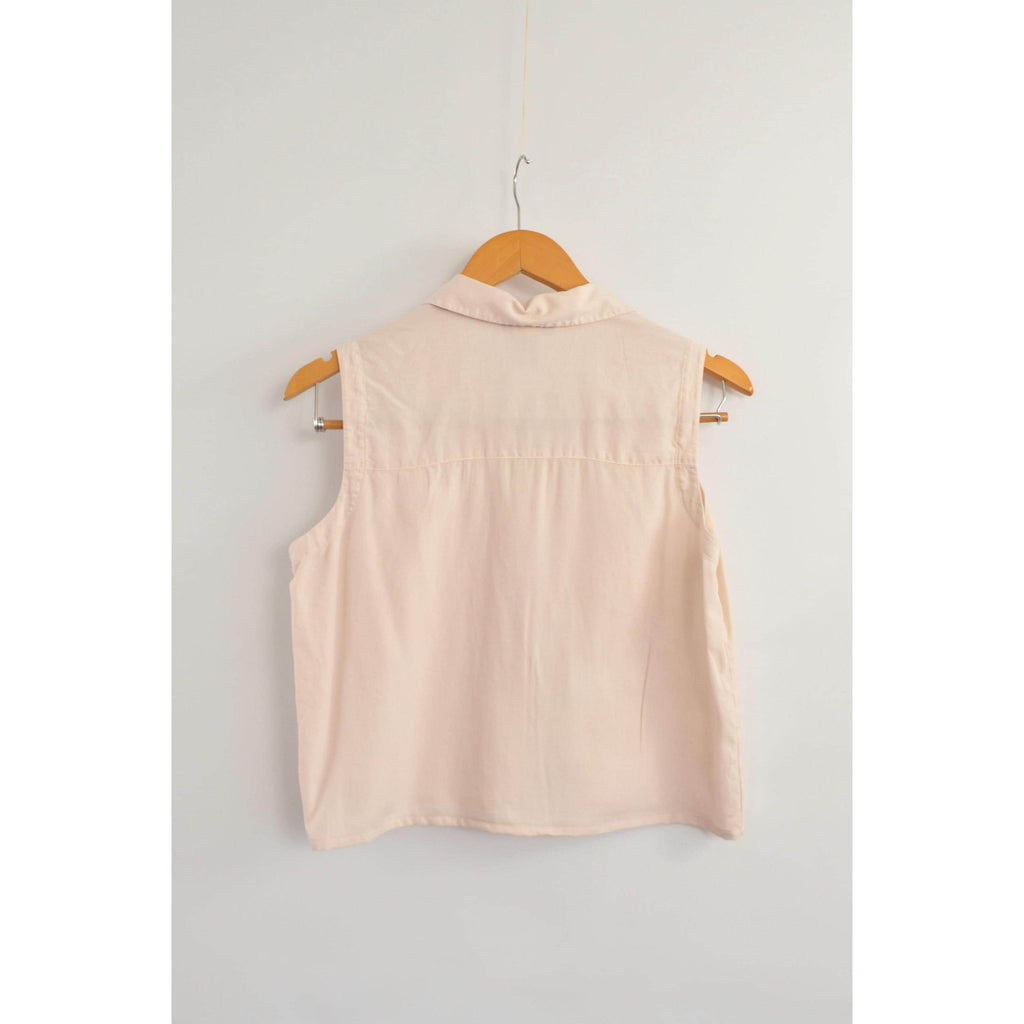 subtle light pink cropped button down 100% silk top