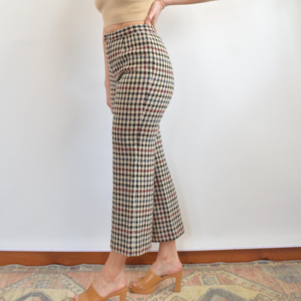 26 x 27 beige and black houndstooth wide leg wool pants