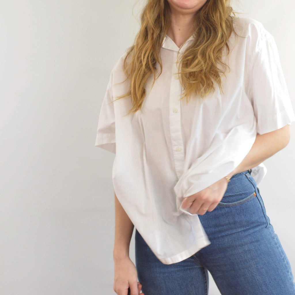 boxy cut 100% cotton white button down top